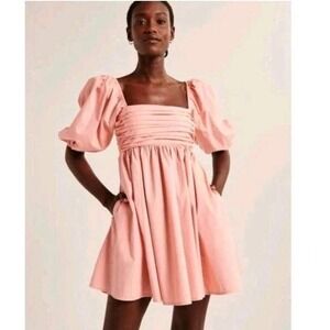 Abercrombie & Fitch Pink Emerson Smocked Puff Sleeve Square Neck‎ Mini Dress S